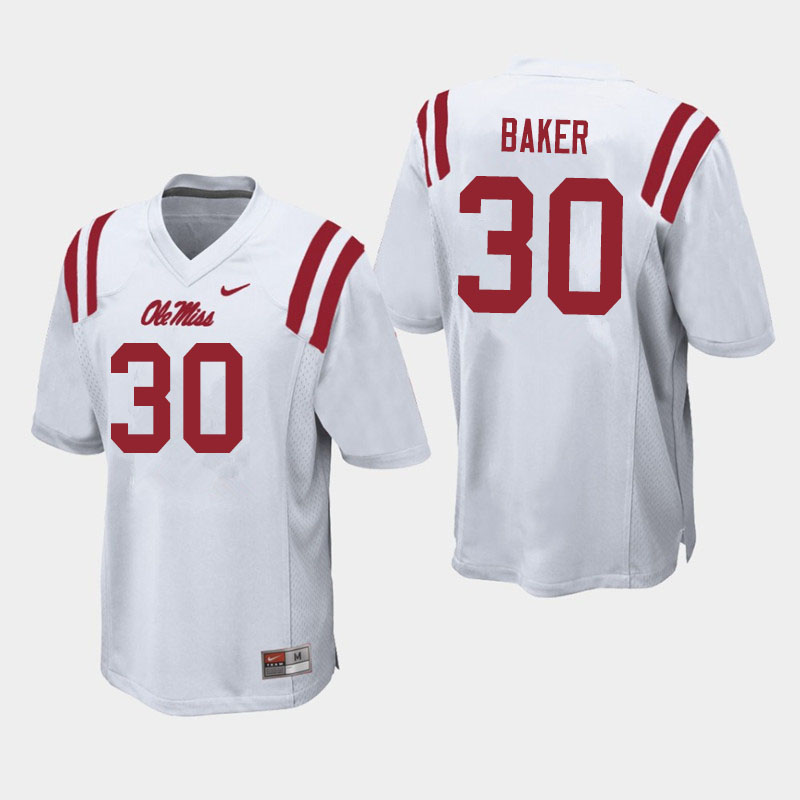 Men #30 Zikerrion Baker Ole Miss Rebels College Football Jerseys Sale-White - Click Image to Close